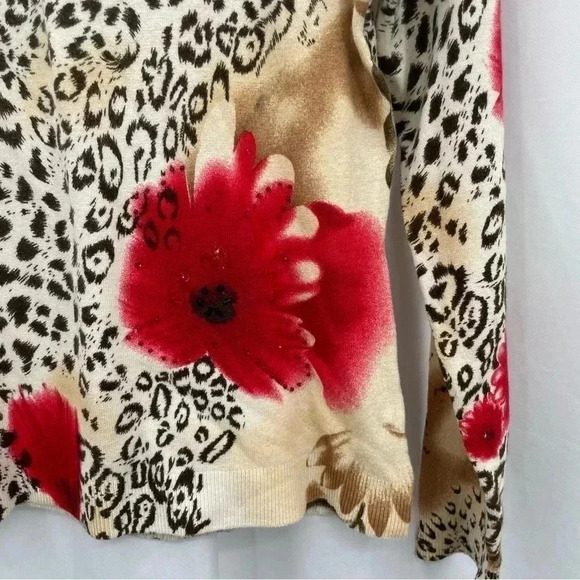 Avvenire Women's Animal Print Sweater Small White Red Black Floral Long Sleeve - Picture 3 of 11